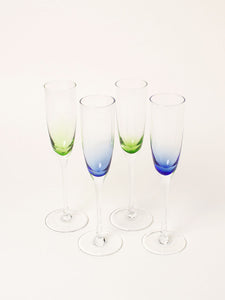 Set of 4 green and blue flutes