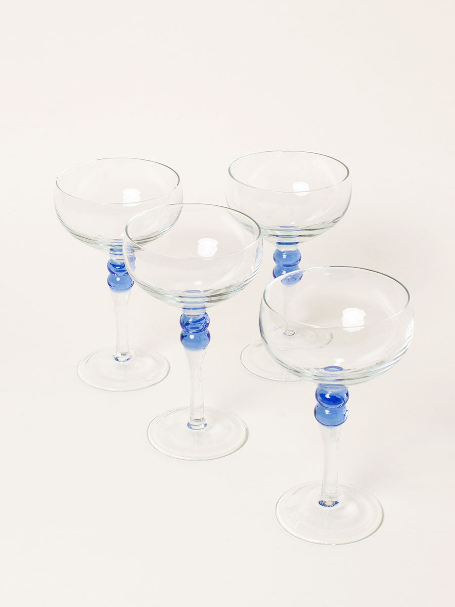 Set of 4 blue sphere cocktail coupes