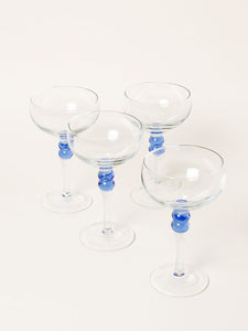 Set of 4 blue sphere cocktail coupes