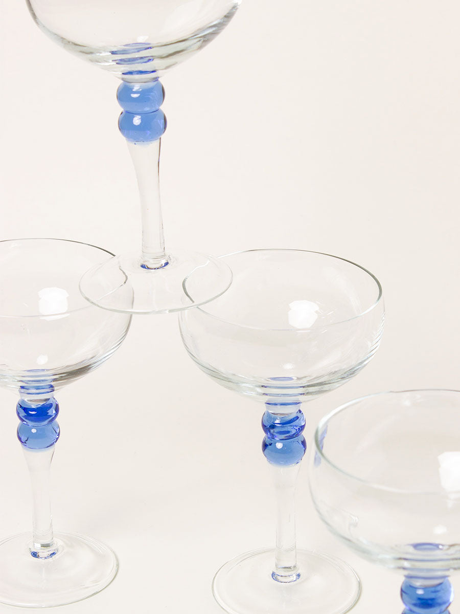 Set of 4 blue sphere cocktail coupes