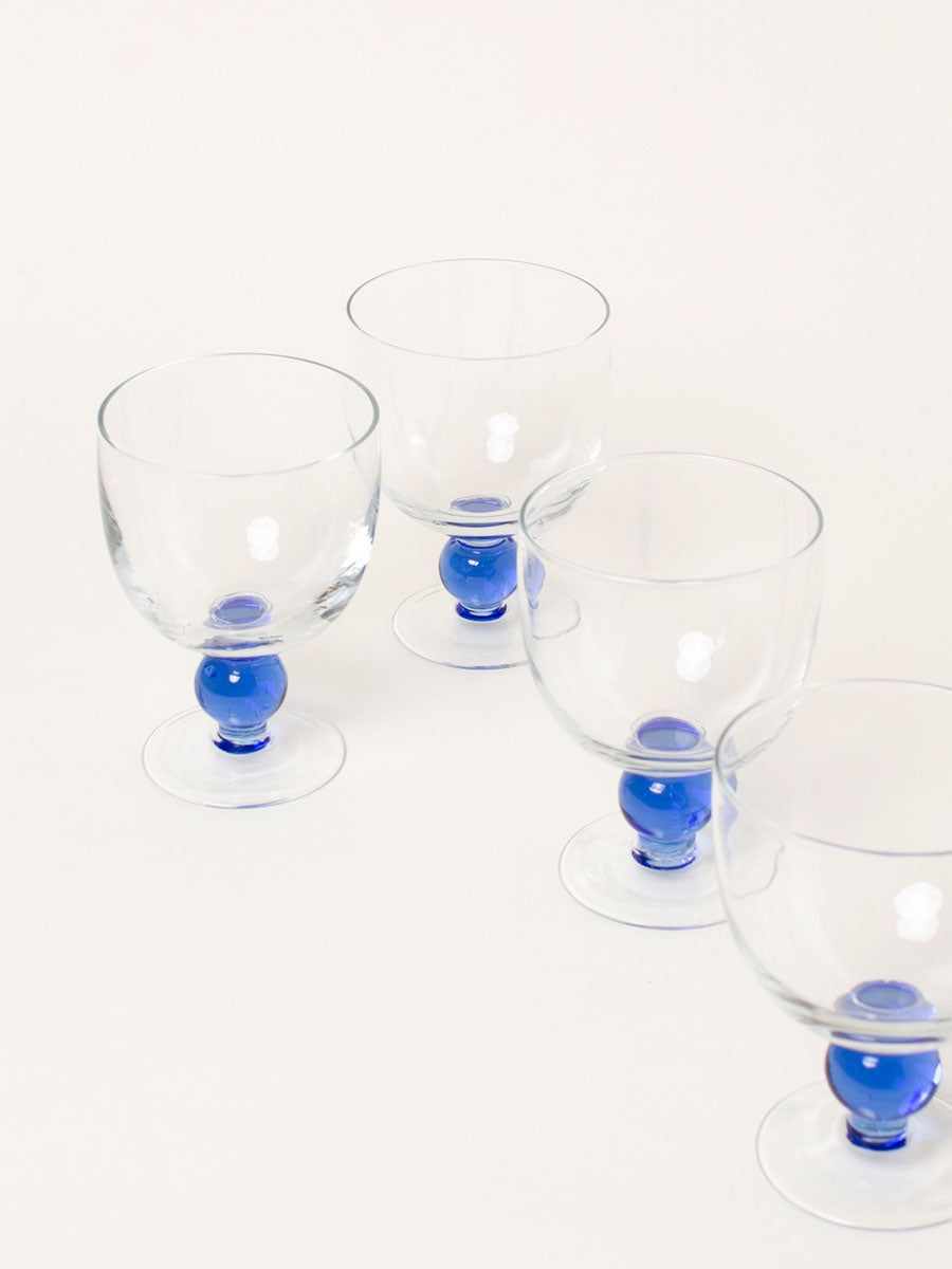 Set of 4 cobalt stem wine glasses