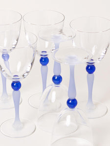 Set of 6 blue crystal wine glasses