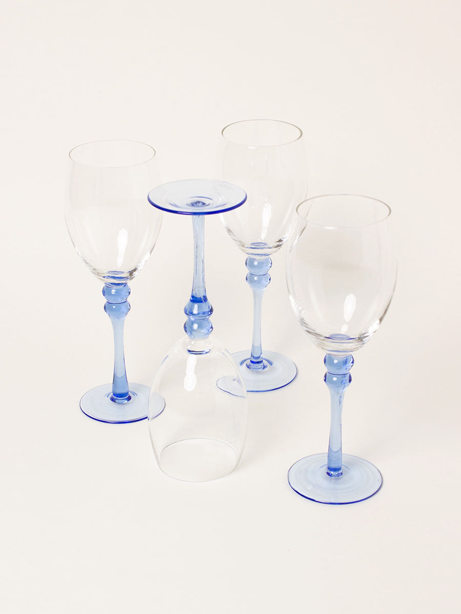 Set of 4 blue stem wine glasses