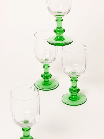 Set of 4 green stem liquor glasses