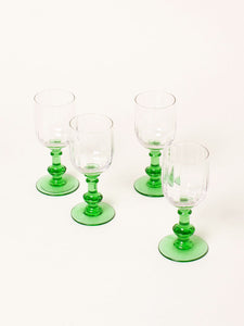 Set of 4 green stem liquor glasses