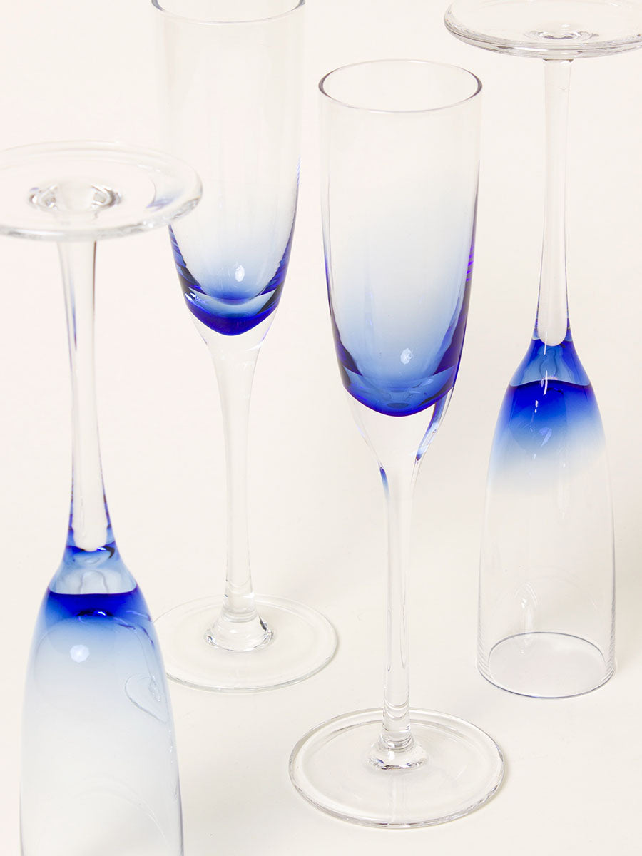 Set of 4 cobalt flutes