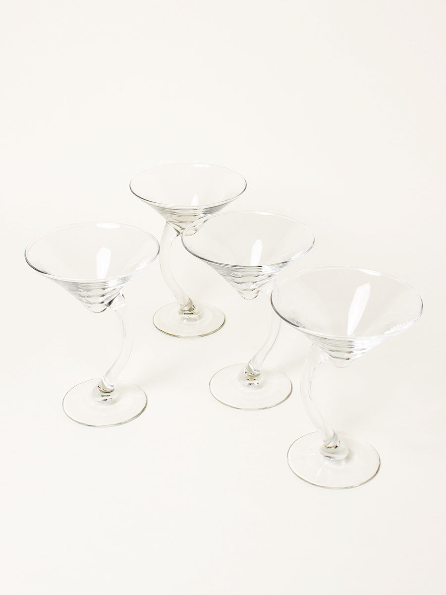 Set of 4 curved stem cocktail glasses