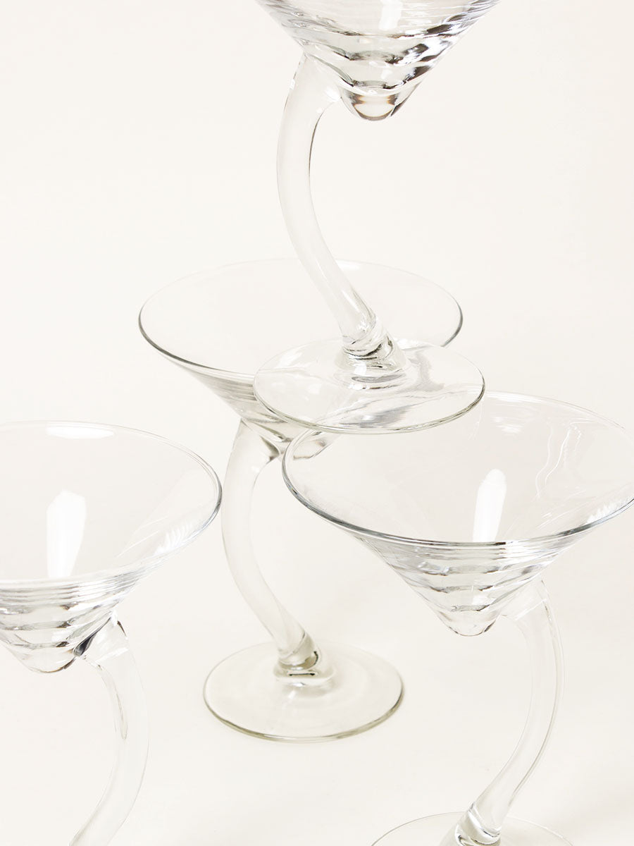 Set of 4 curved stem cocktail glasses