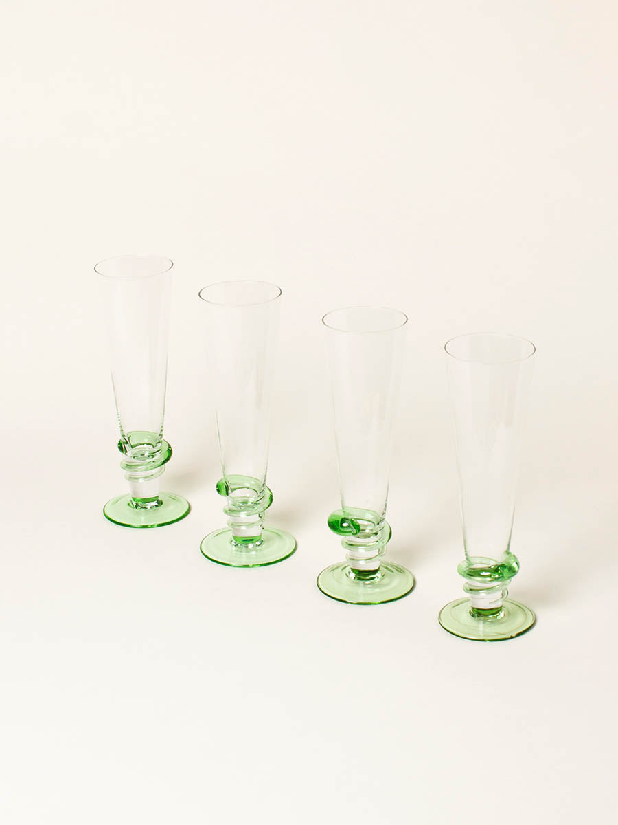 Set of 4 green swirl flutes