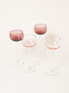 Set of 4 peach and burgundy wine glasses