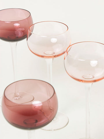 Set of 4 peach and burgundy wine glasses