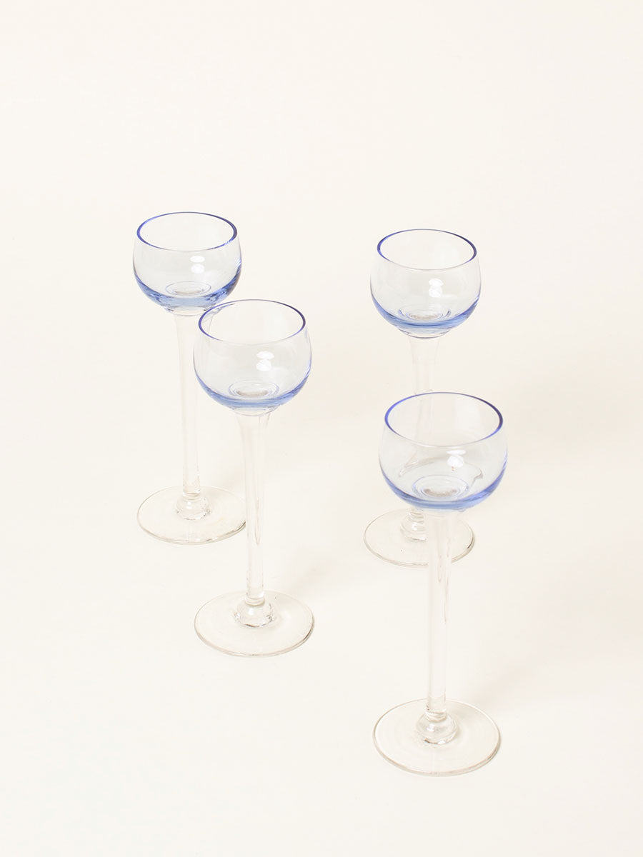 Set of 4 soft blue liquor glasses