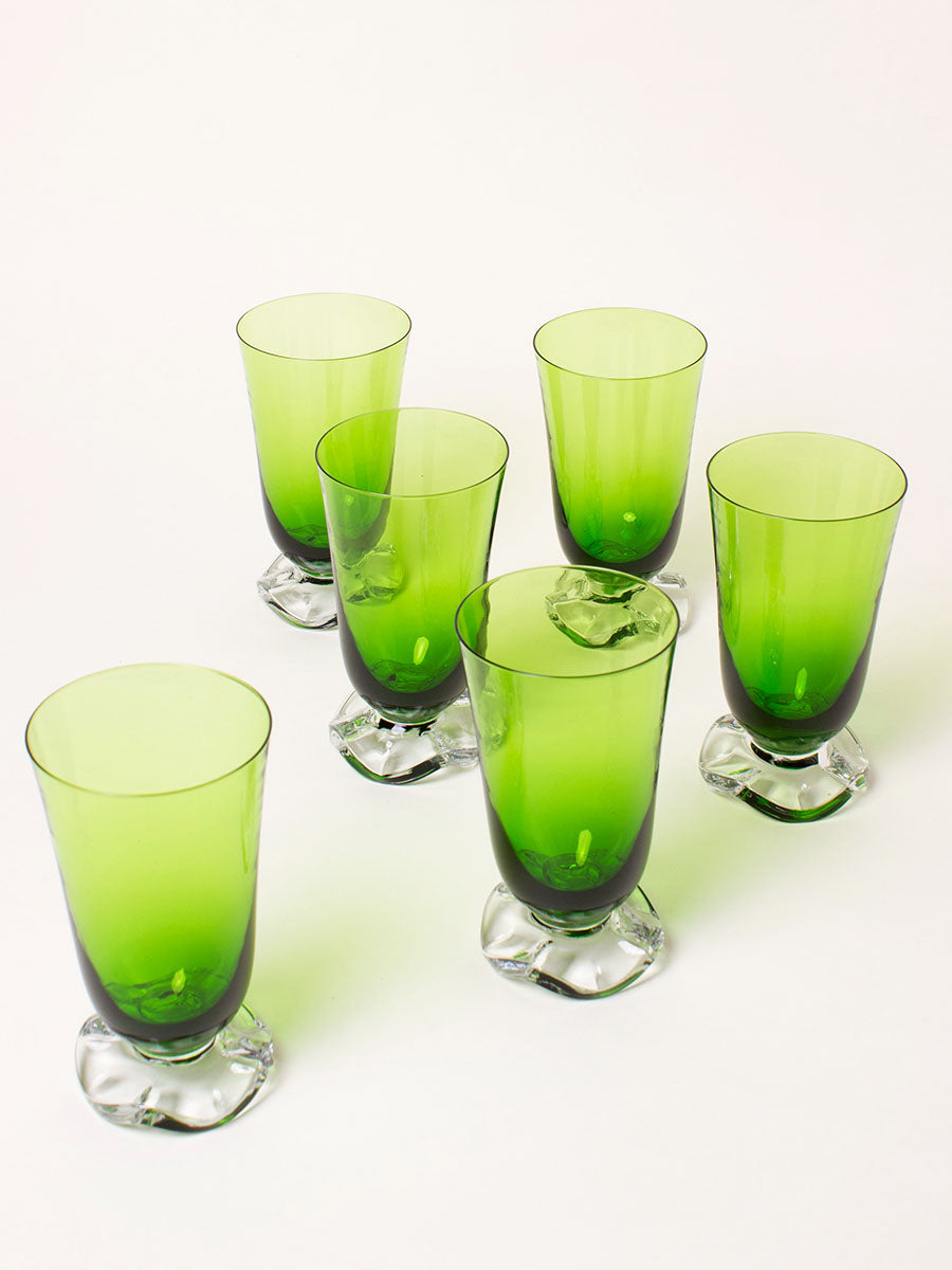 Set of 6 handblown green glasses