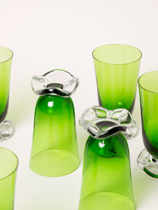 Set of 6 handblown green glasses