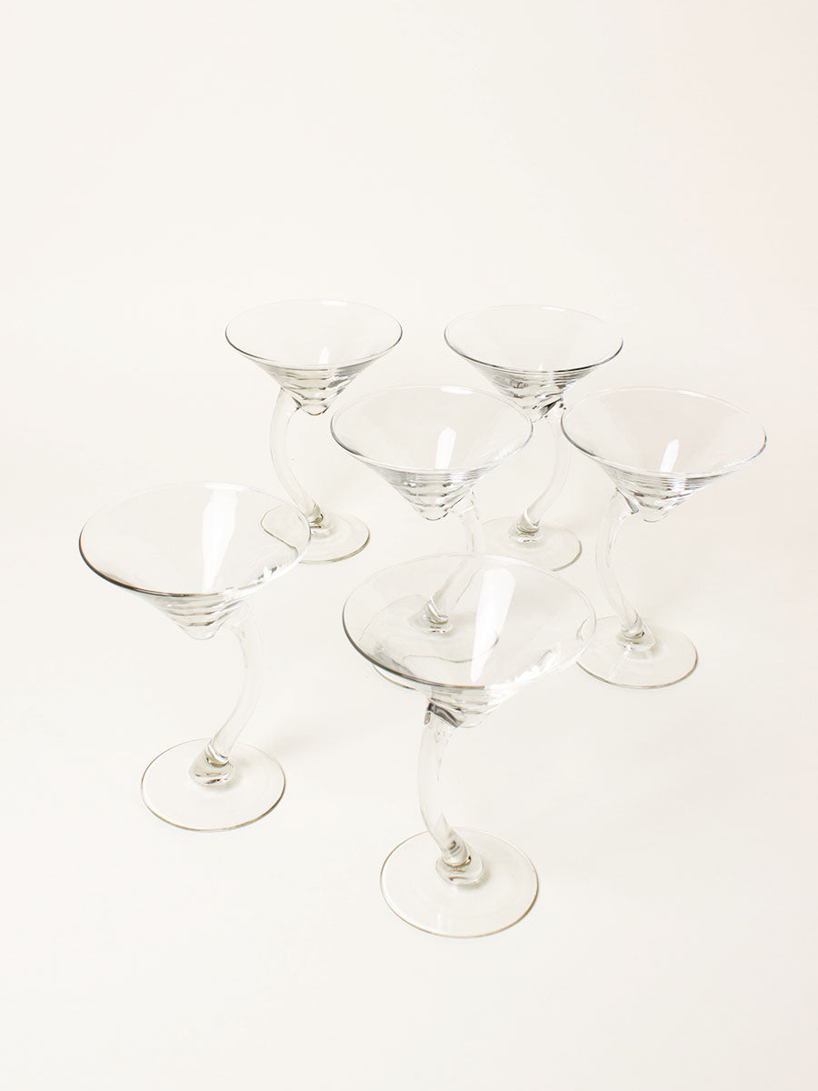 Set of 6 curved stem cocktail glasses