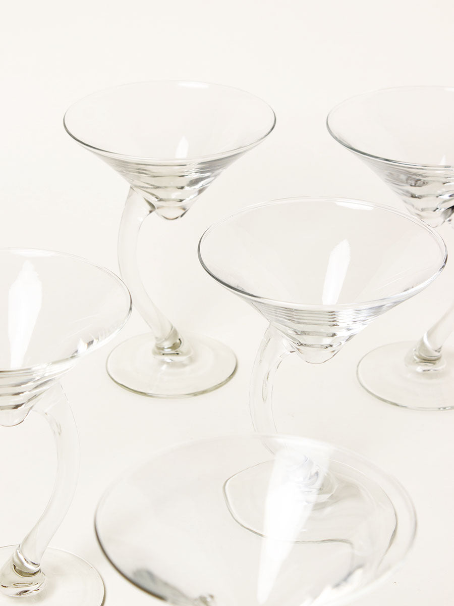 Set of 6 curved stem cocktail glasses