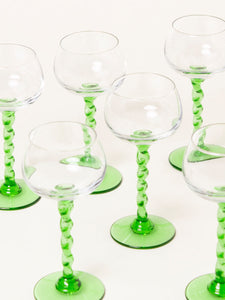 Set of 6 green liquor glasses