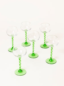 Set of 6 green liquor glasses