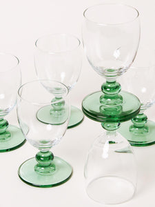 Set of 6 green white wine glasses