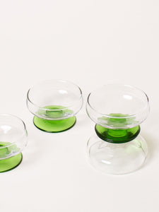 Set of 4 glass bowls with green base