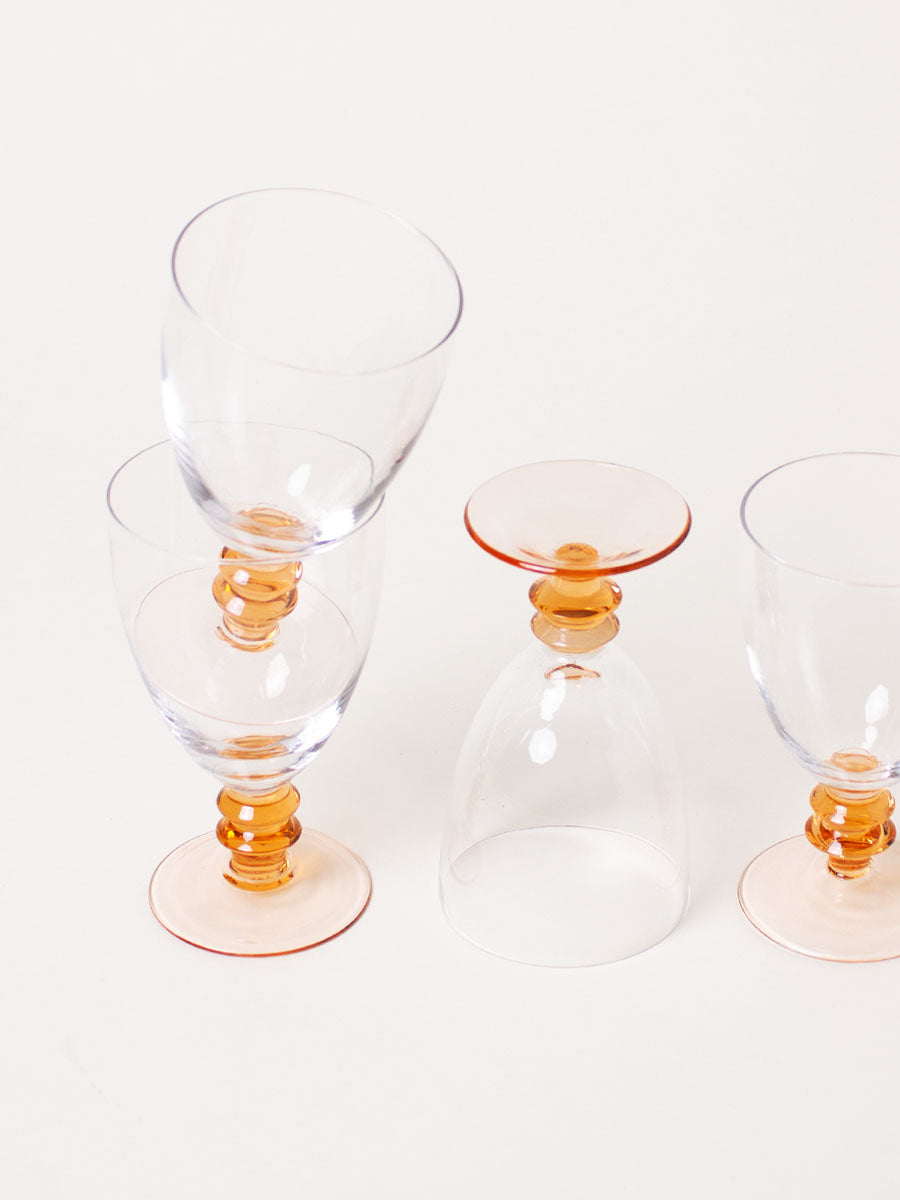 Set of 4 orange stem wine glasses