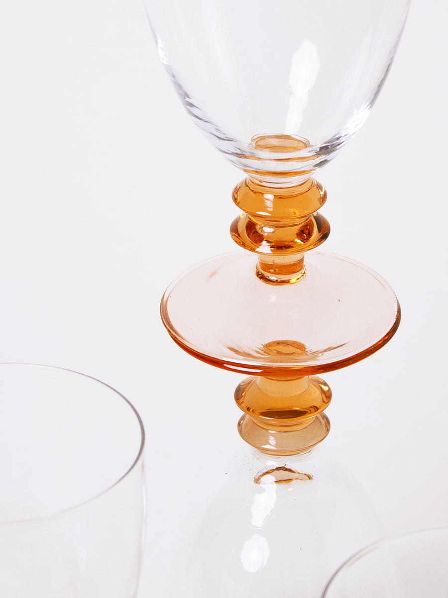 Set of 4 orange stem wine glasses
