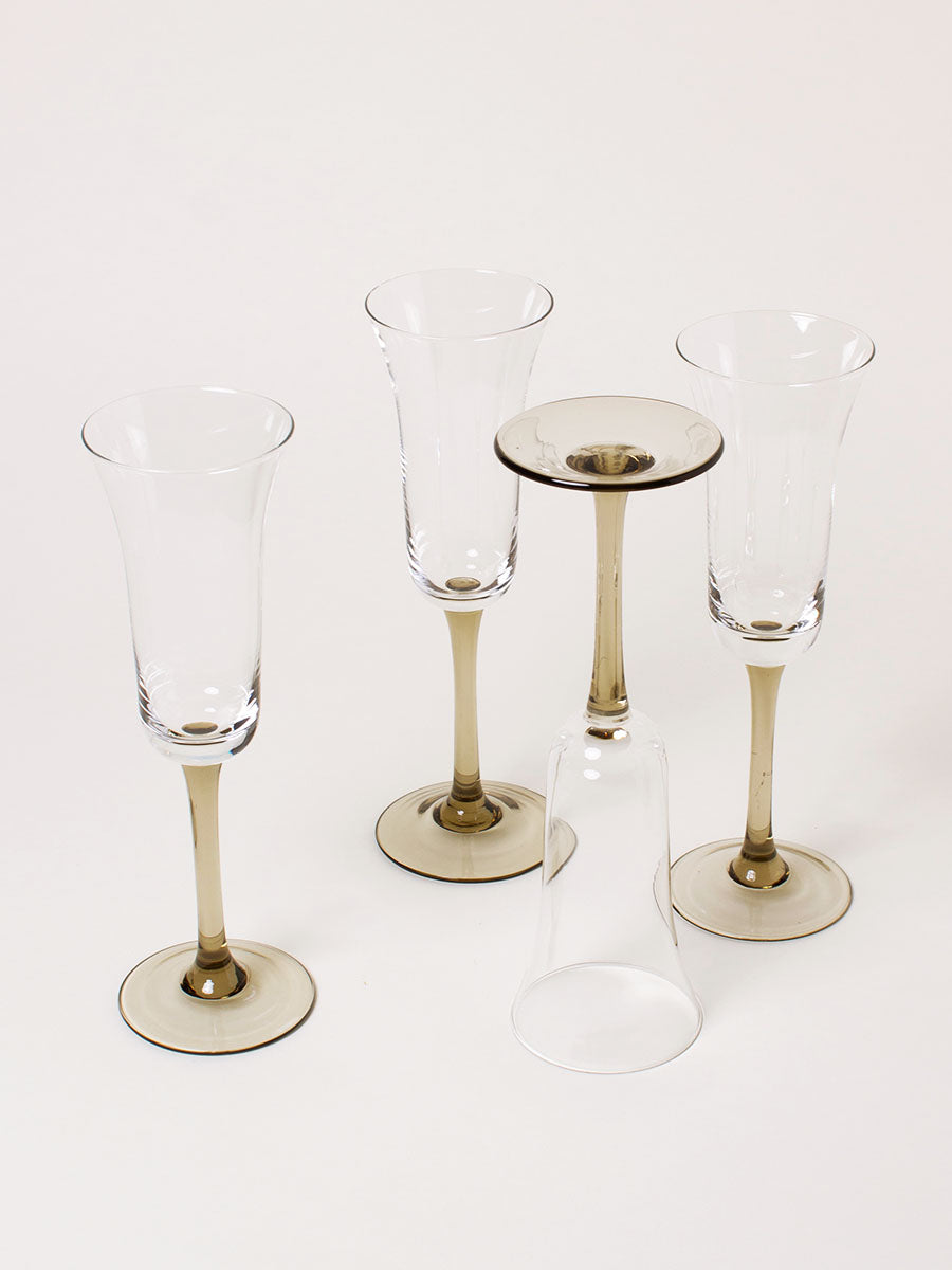 Set of 4 smoked stem flutes