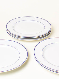Set of 4 white and blue dinner plates