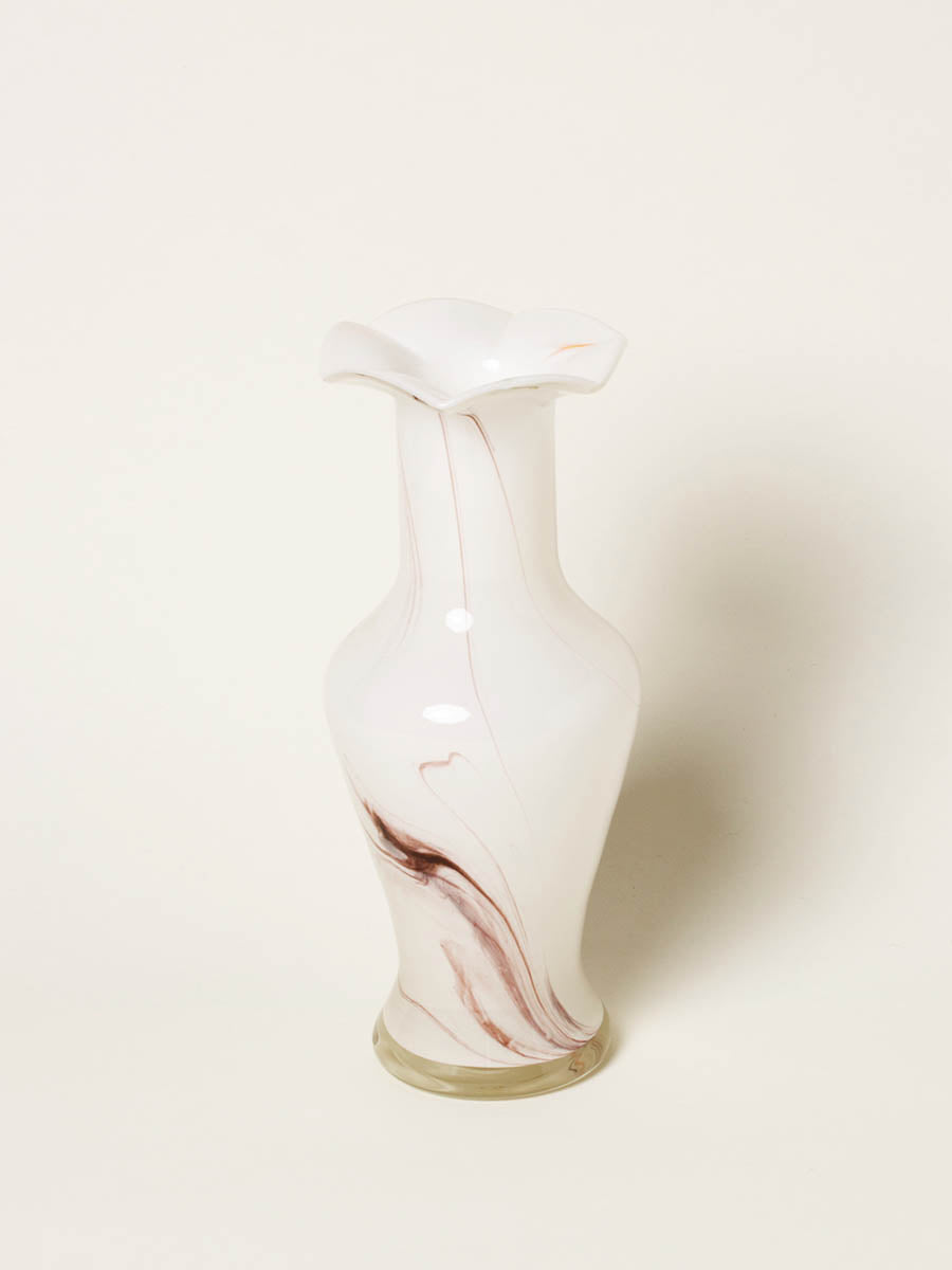 White marbled glass vase