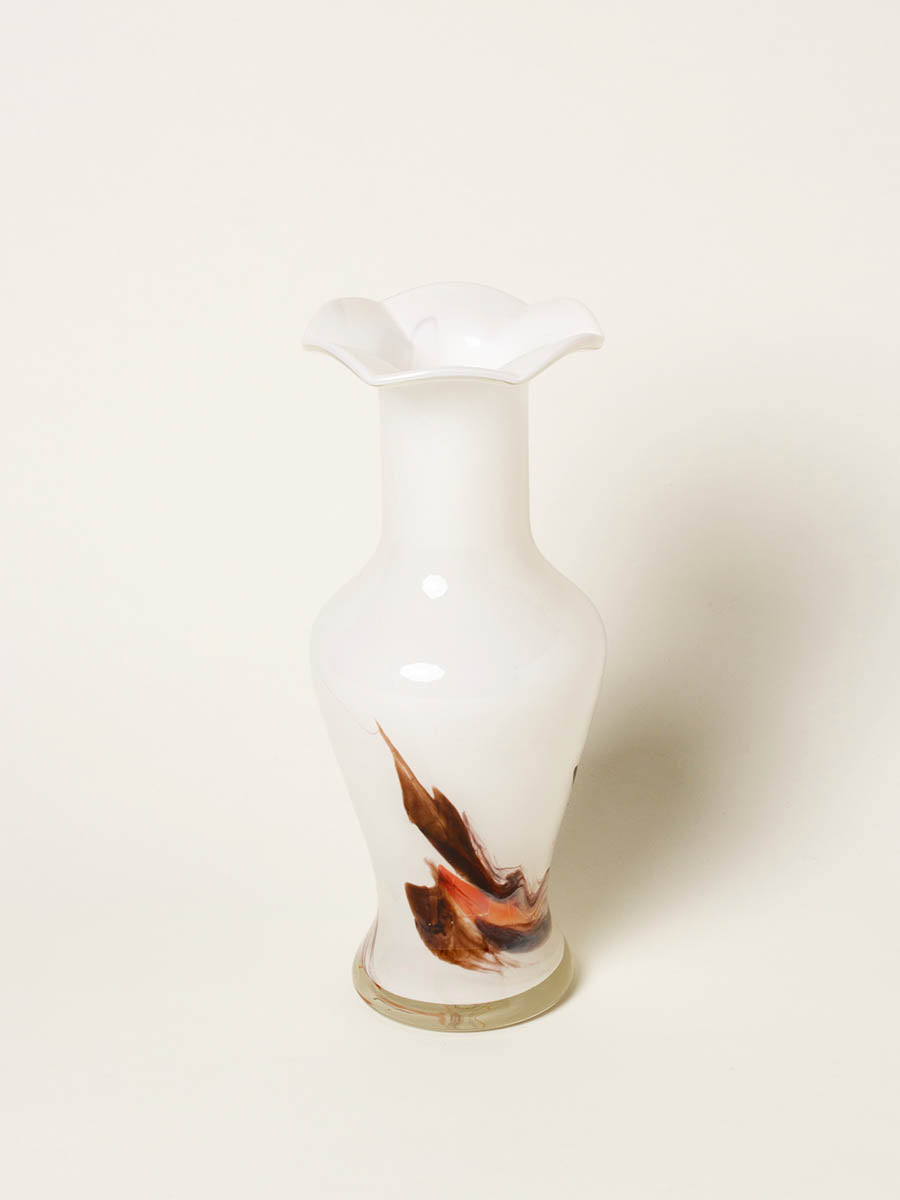 White marbled glass vase