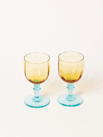 Set of 2 yellow/blue port glasses