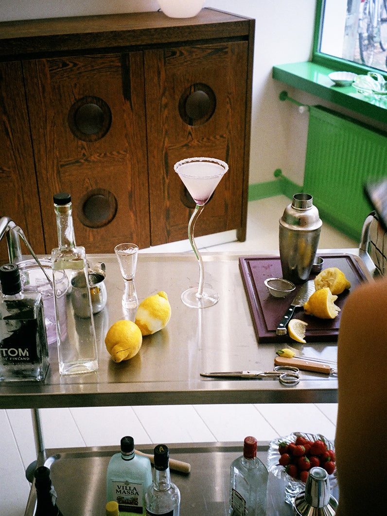 Set of 4 burgundy tall martini glasses