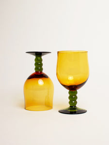 Set of 4 amber and green wine glasses