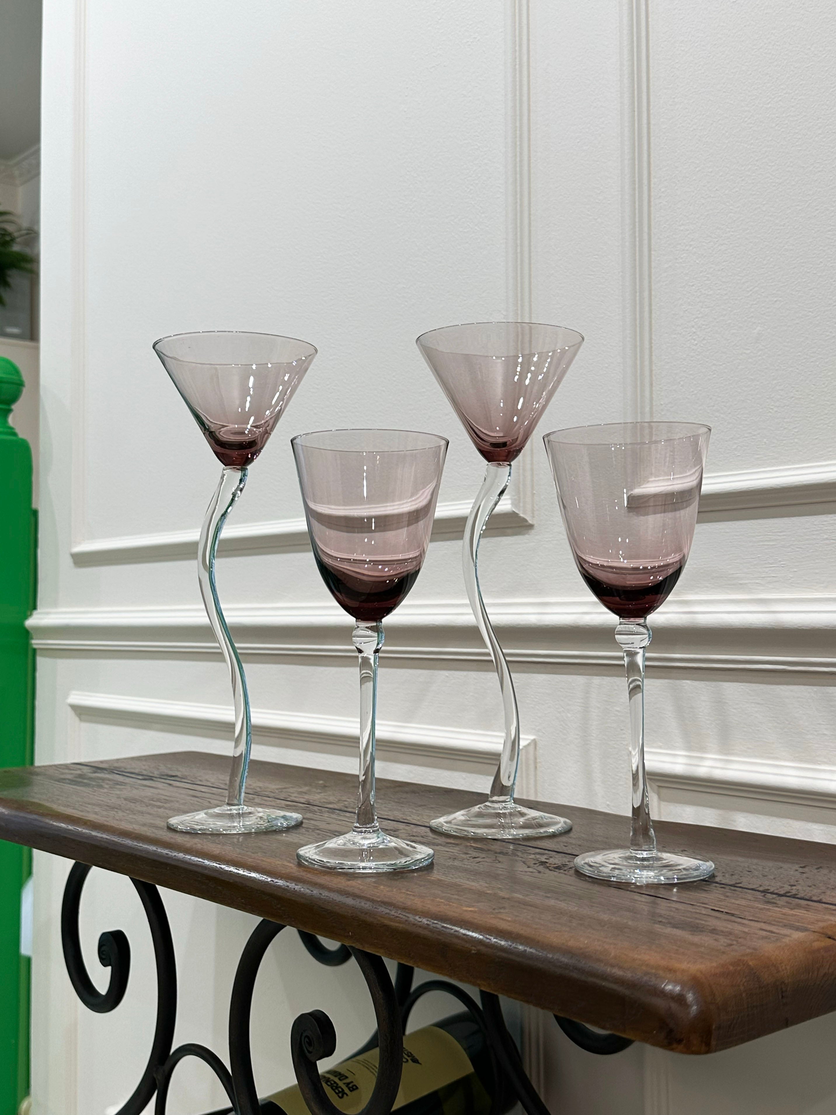La Louème burgundy wine glasses and martini glasses